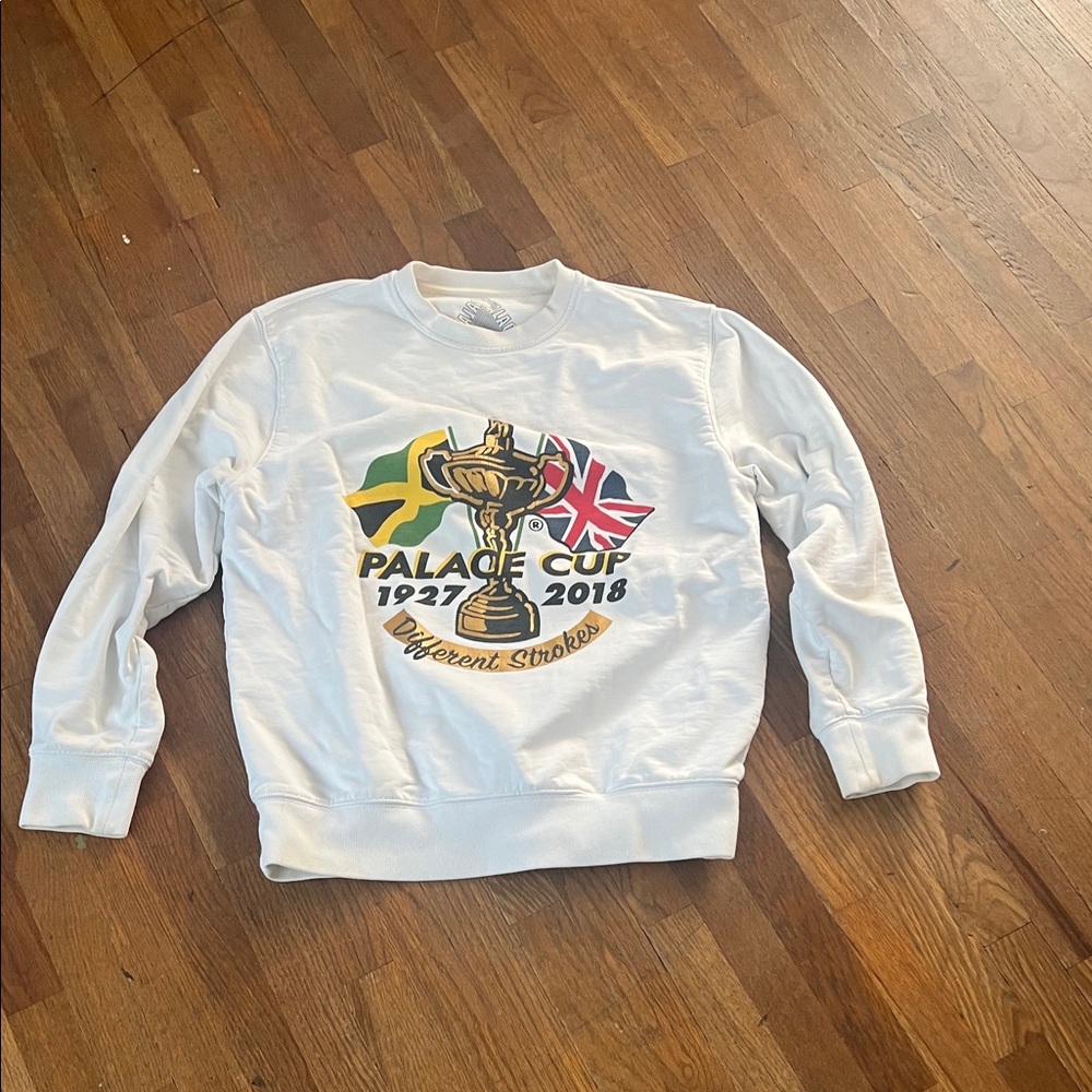 PALACE Cup Graphic White Crewneck Sweater - m